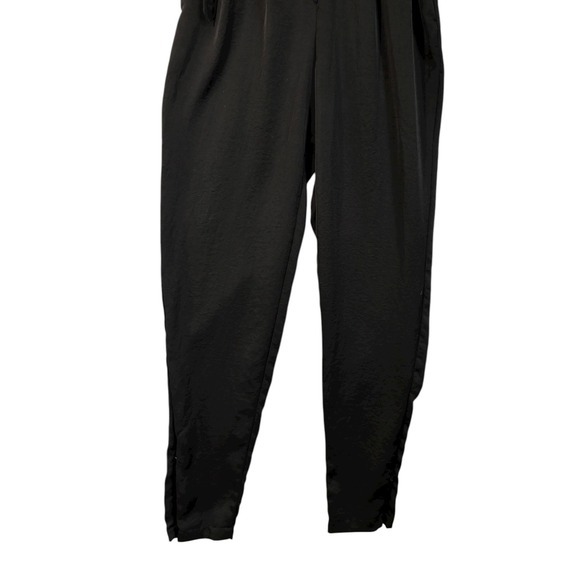 BEBE Black Satin Utility Jumpsuit Sz S Mock Neck Zip Tapered Leg Belted Y2K Goth - Picture 10 of 15